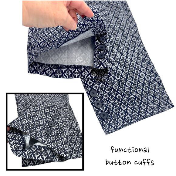 Talbots Crop Skimmer Pants Button Hem Blue Print Women 14 Coastal Preppy Stretch - Picture 5 of 14